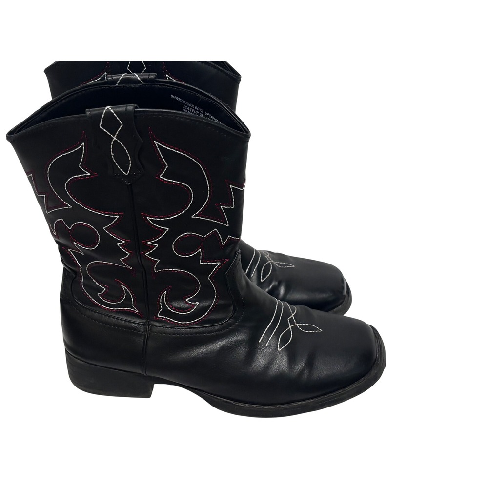 Black Western Cowboy Boots Square Toe Red Stitching sz 6 cowgirl festival